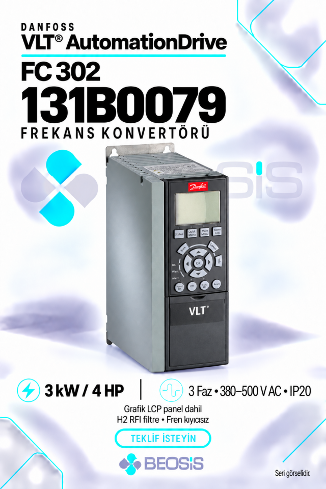 Danfoss 131B0079 VLT AutomationDrive FC 302 3 kW 380–500 V IP20 Grafik Panelli Motor Hız Kontrol Cihazı