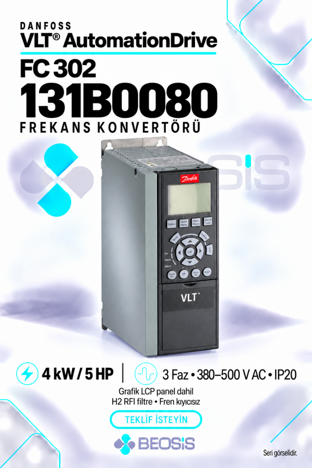 Danfoss 131B0080 VLT AutomationDrive FC 302 4 kW 380–500 V IP20 Grafik Panelli Motor Hız Kontrol Cihazı