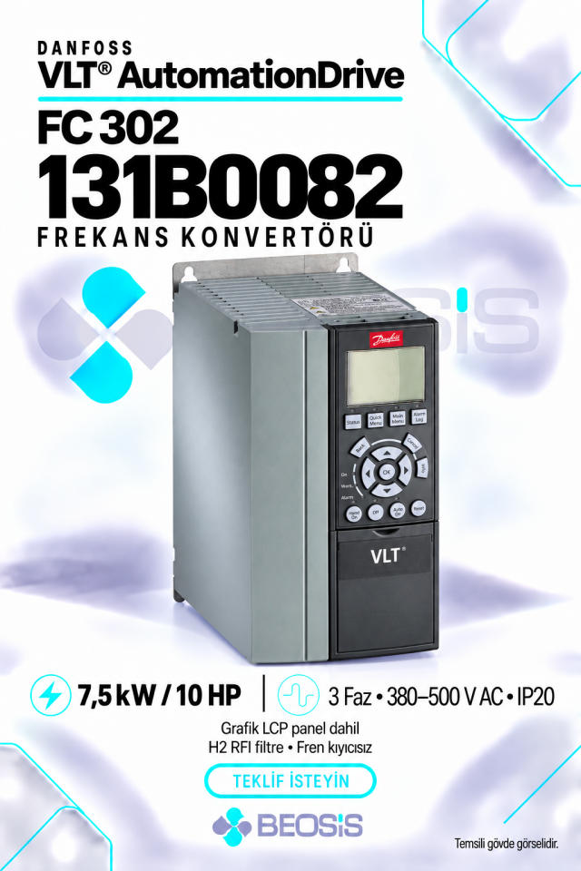 Danfoss 131B0082 VLT AutomationDrive FC 302 7,5 kW 380–500 V IP20 Grafik Panelli Motor Hız Kontrol Cihazı
