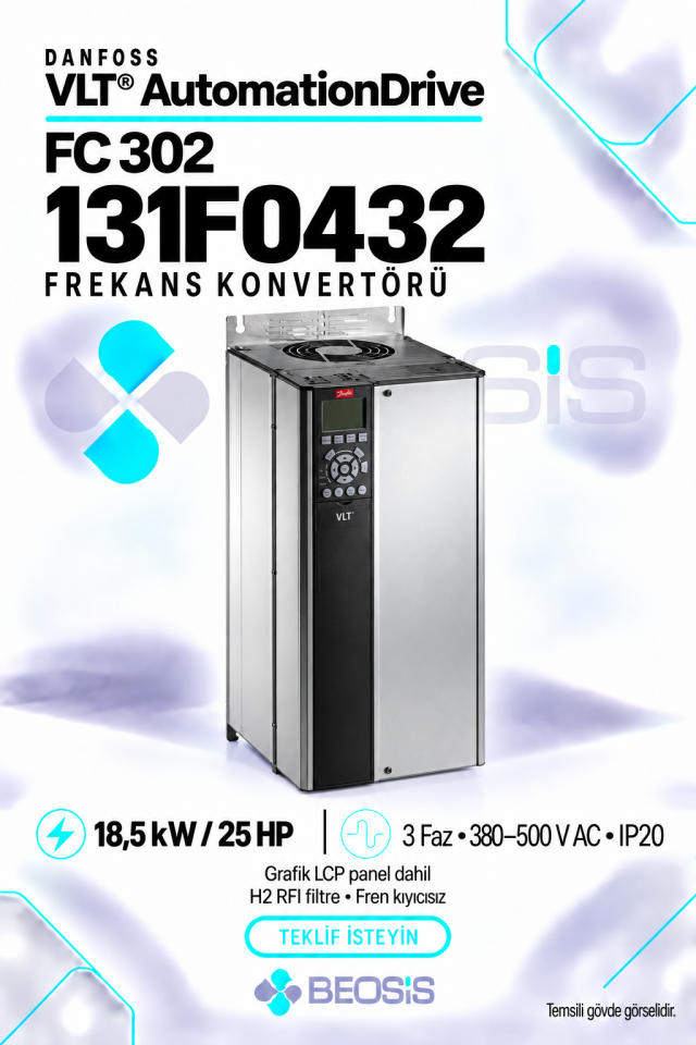 Danfoss 131F0432 VLT AutomationDrive FC 302 18,5 kW 380–500 V IP20 Grafik Panelli Motor Hız Kontrol Cihazı
