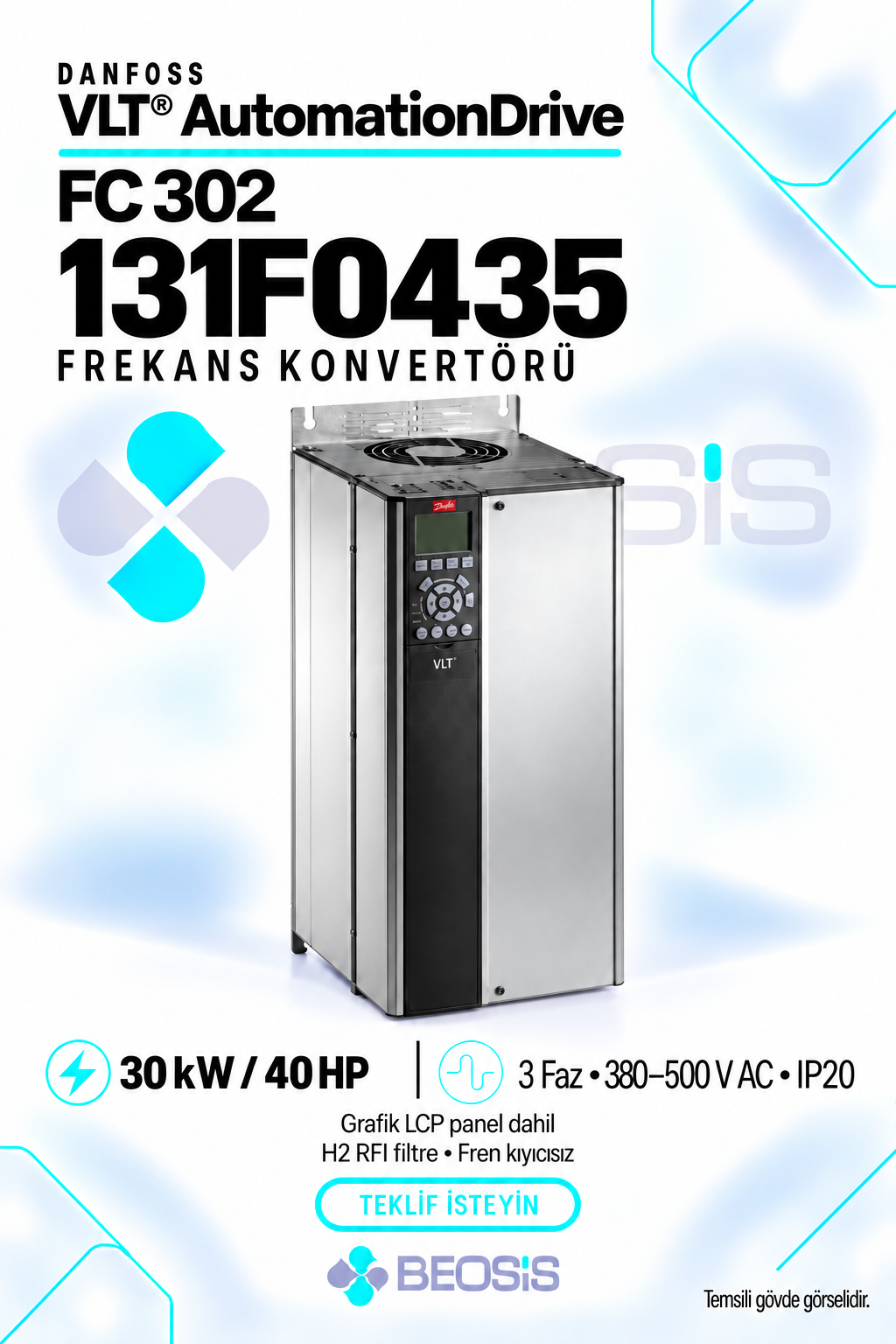 Danfoss 131F0435 VLT AutomationDrive FC 302 30 kW 380–500 V IP20 Grafik Panelli Motor Hız Kontrol Cihazı