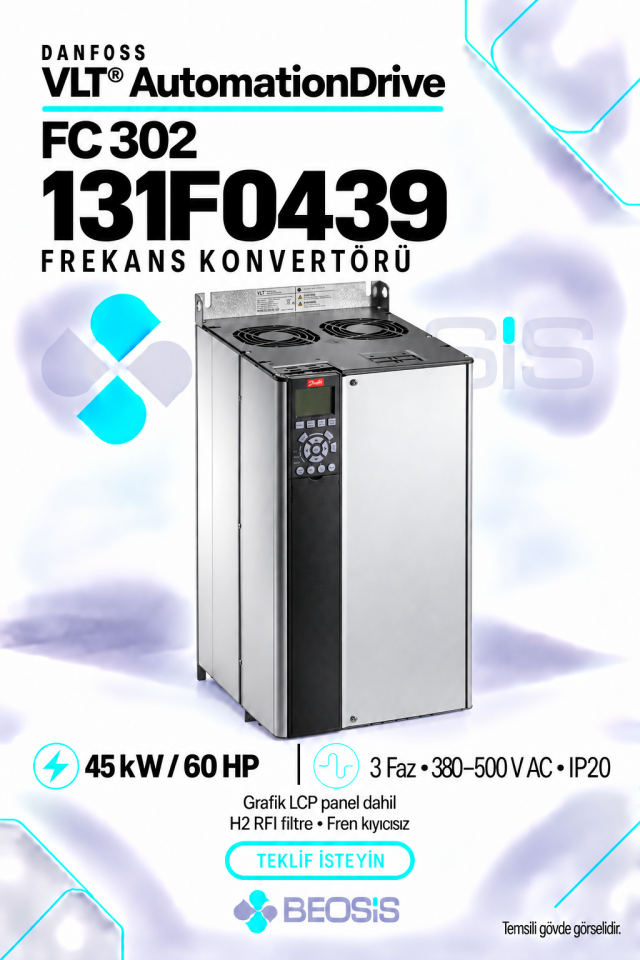 Danfoss 131F0439 VLT AutomationDrive FC 302 45 kW 380–500 V IP20 Grafik Panelli Motor Hız Kontrol Cihazı