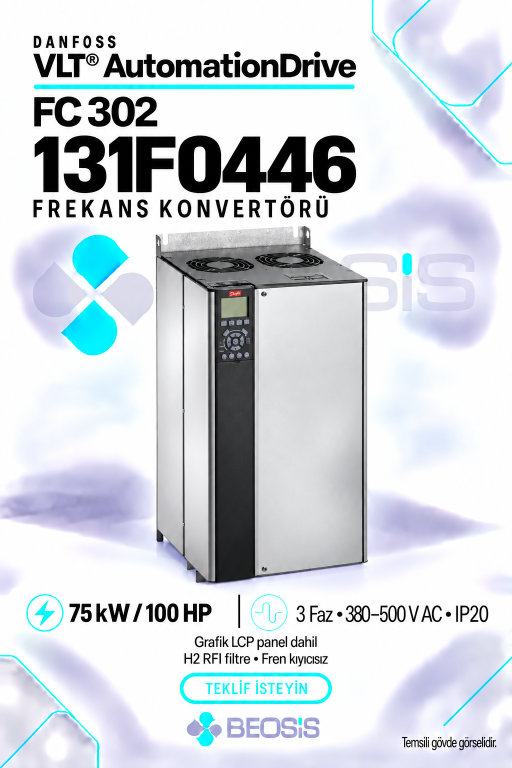 Danfoss 131F0446 VLT AutomationDrive FC 302 75 kW 380–500 V IP20 Grafik Panelli Motor Hız Kontrol Cihazı