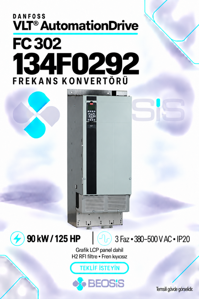 Danfoss 134F0292 VLT AutomationDrive FC 302 90 kW 380–500 V IP20 Grafik Panelli Motor Hız Kontrol Cihazı