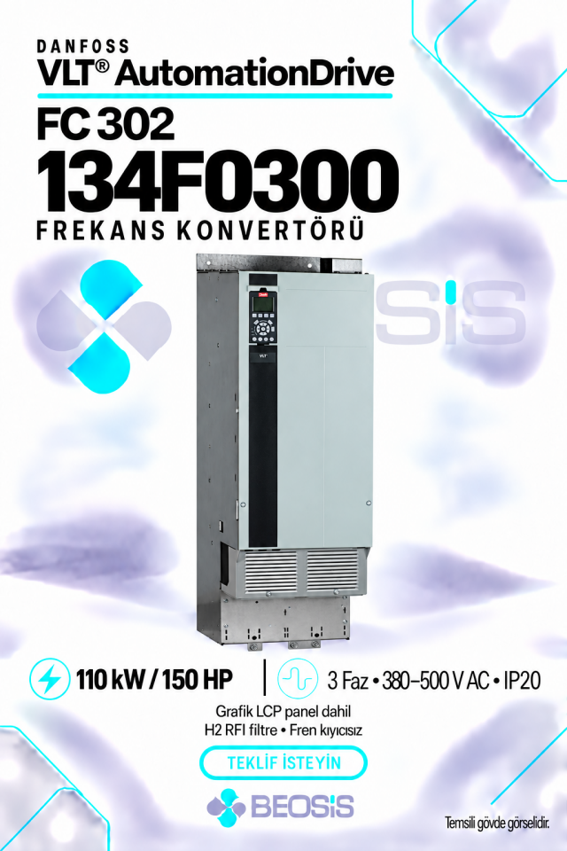 Danfoss 134F0300 VLT AutomationDrive FC 302 110 kW 380–500 V IP20 Grafik Panelli Motor Hız Kontrol Cihazı