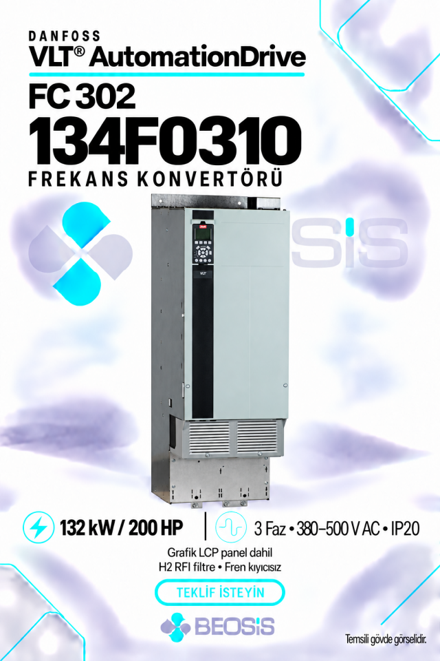 Danfoss 134F0310 VLT AutomationDrive FC 302 132 kW 380–500 V IP20 Grafik Panelli Motor Hız Kontrol Cihazı