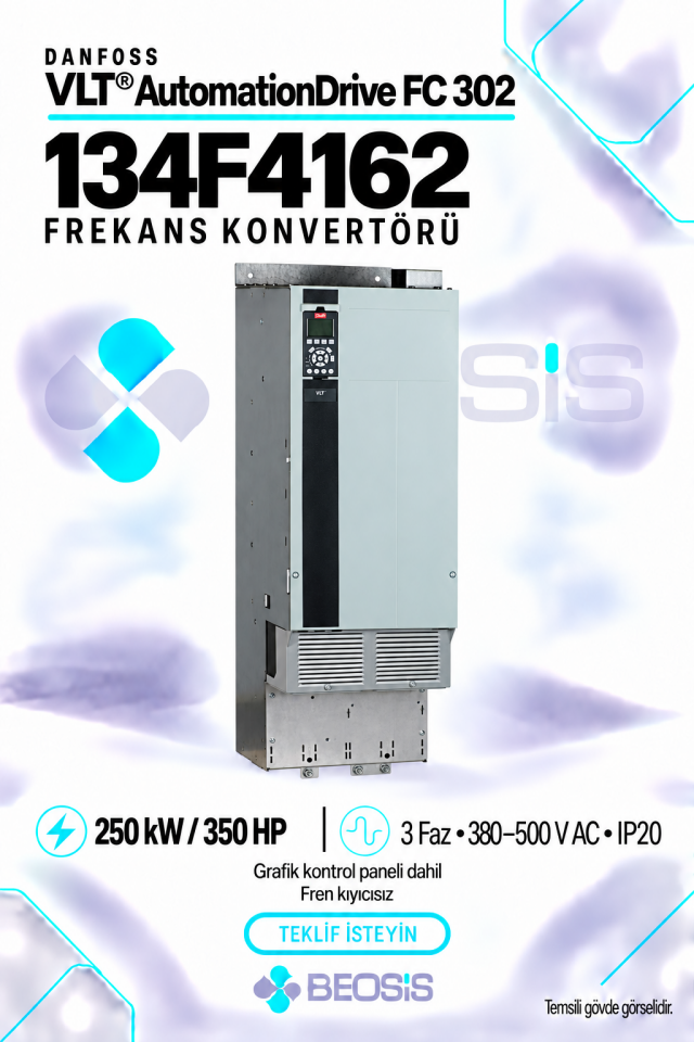 Danfoss 134F4162 VLT AutomationDrive FC 302 250 kW 380–500 V IP20 Grafik Panelli Motor Hız Kontrol Cihazı