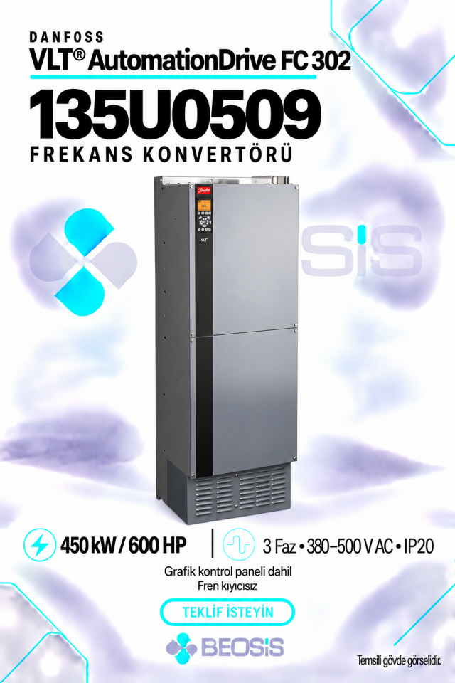 Danfoss 135U0509 VLT AutomationDrive FC 302 450 kW 380–500 V IP20 Grafik Panelli Motor Hız Kontrol Cihazı