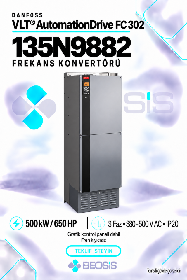 Danfoss 135N9882 VLT AutomationDrive FC 302 500 kW 380–500 V IP20 Grafik Panelli Motor Hız Kontrol Cihazı