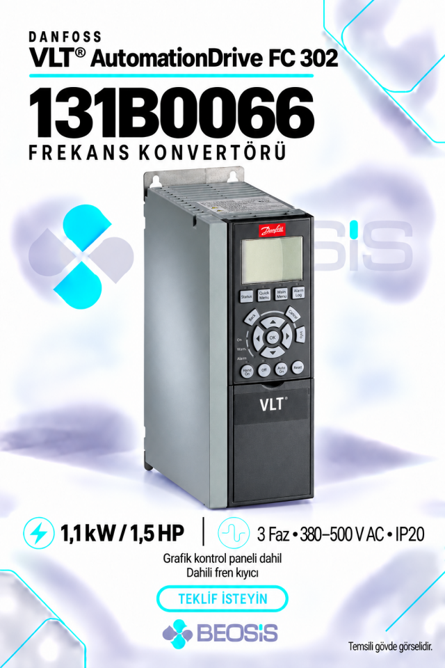 Danfoss 131B0066 VLT AutomationDrive FC 302 1,1 kW 380–500 V IP20 Grafik Panelli ve Fren Kıyıcılı Motor Hız Kontrol Cihazı