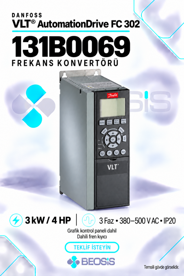 Danfoss 131B0069 VLT AutomationDrive FC 302 3 kW 380–500 V IP20 Grafik Panelli ve Fren Kıyıcılı Motor Hız Kontrol Cihazı