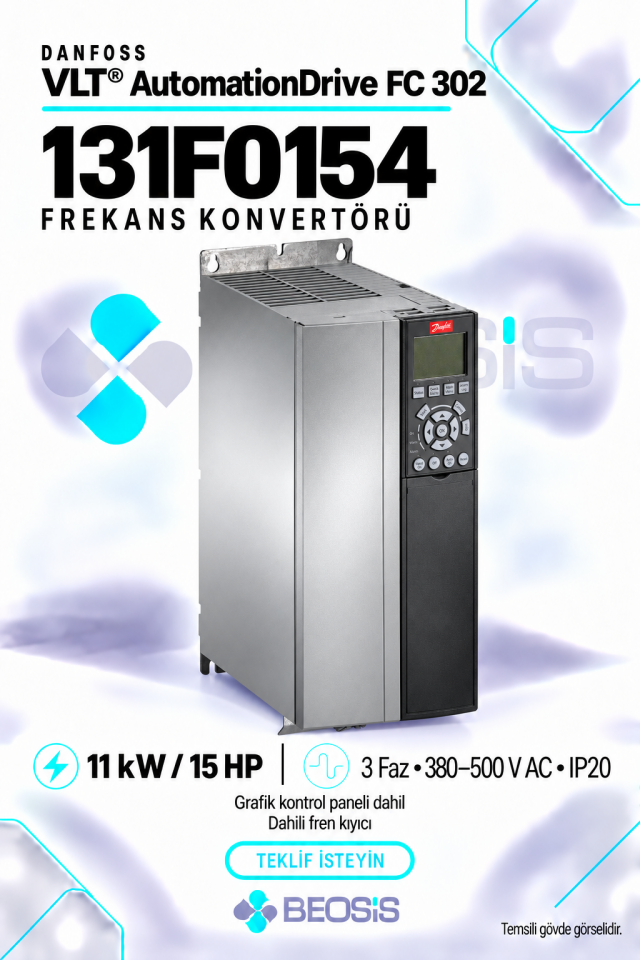 Danfoss 131F0154 VLT AutomationDrive FC 302 11 kW 380–500 V IP20 Grafik Panelli ve Fren Kıyıcılı Motor Hız Kontrol Cihazı