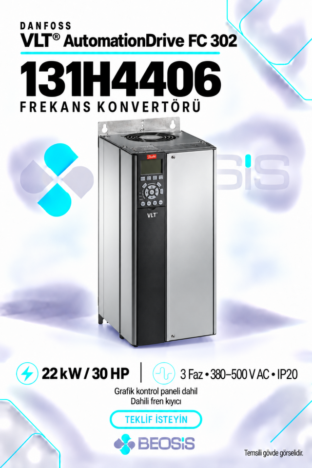 Danfoss 131H4406 VLT AutomationDrive FC 302 22 kW 380–500 V IP20 Grafik Panelli ve Fren Kıyıcılı Motor Hız Kontrol Cihazı