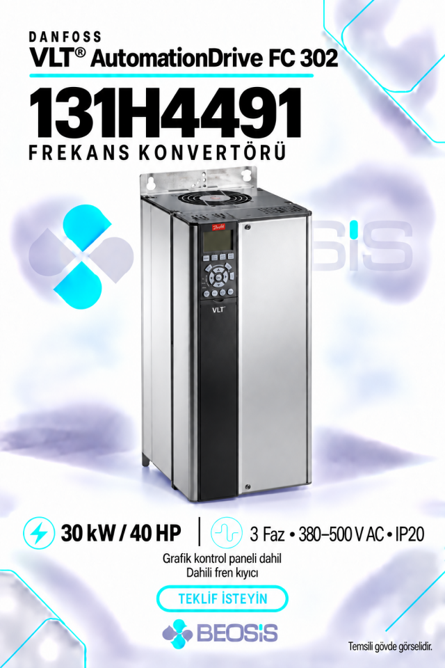 Danfoss 131H4491 VLT AutomationDrive FC 302 30 kW 380–500 V IP20 Grafik Panelli ve Fren Kıyıcılı Motor Hız Kontrol Cihazı