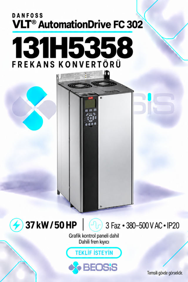 Danfoss 131H5358 VLT AutomationDrive FC 302 37 kW 380–500 V IP20 Grafik Panelli ve Fren Kıyıcılı Motor Hız Kontrol Cihazı