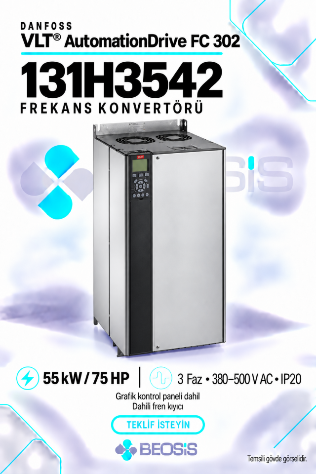 Danfoss 131H3542 VLT AutomationDrive FC 302 55 kW 380–500 V IP20 Grafik Panelli ve Fren Kıyıcılı Motor Hız Kontrol Cihazı