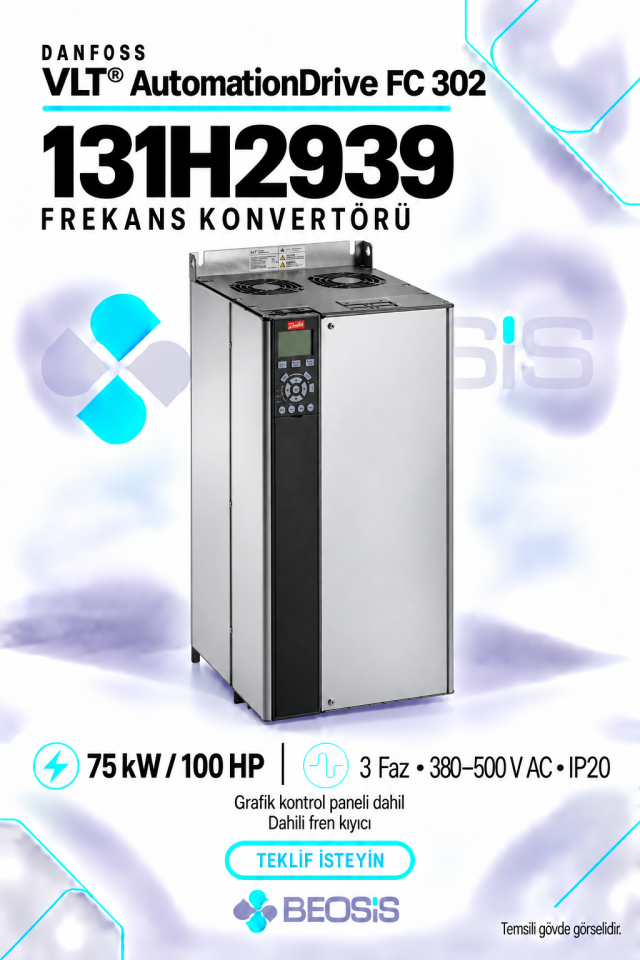 Danfoss 131H2939 VLT AutomationDrive FC 302 75 kW 380–500 V IP20 Grafik Panelli ve Fren Kıyıcılı Motor Hız Kontrol Cihazı