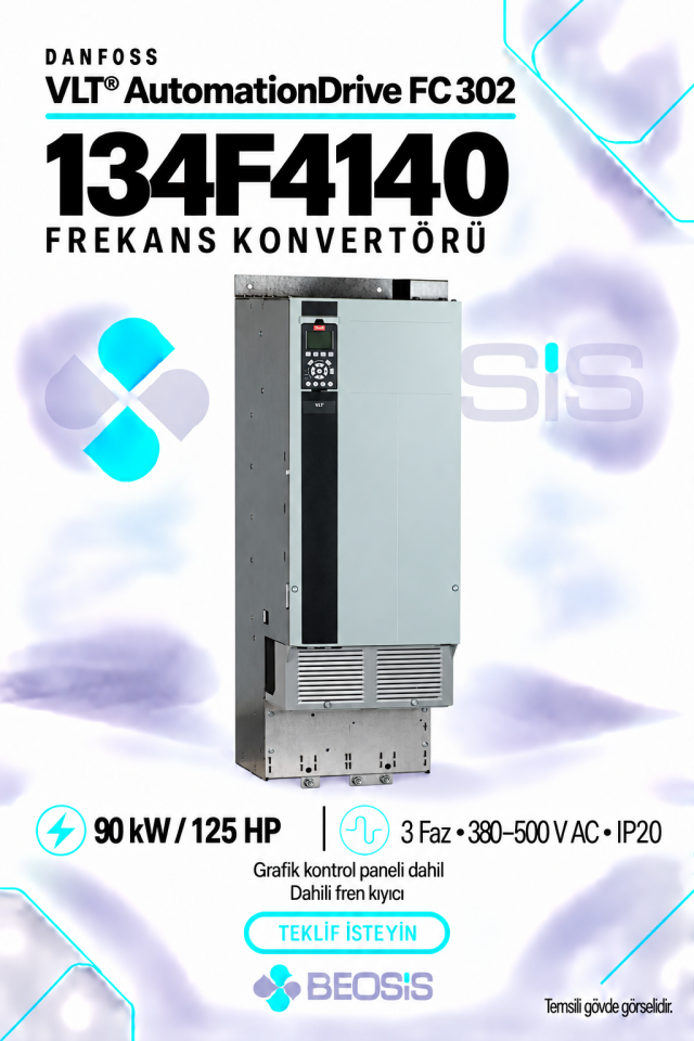 Danfoss 134F4140 VLT AutomationDrive FC 302 90 kW 380–500 V IP20 Grafik Panelli ve Fren Kıyıcılı Motor Hız Kontrol Cihazı