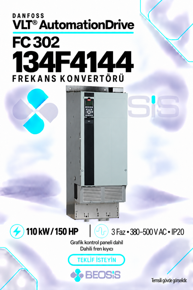 Danfoss 134F4144 VLT AutomationDrive FC 302 110 kW 380–500 V IP20 Grafik Panelli ve Fren Kıyıcılı Motor Hız Kontrol Cihazı