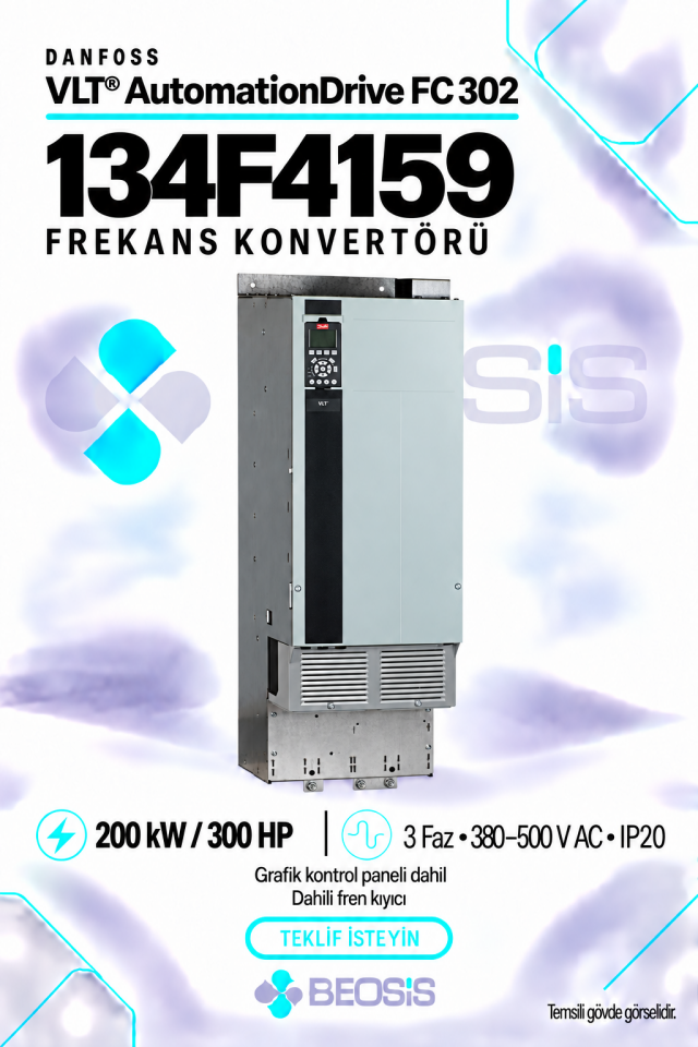 Danfoss 134F4159 VLT AutomationDrive FC 302 200 kW 380–500 V IP20 Grafik Panelli ve Fren Kıyıcılı Motor Hız Kontrol Cihazı