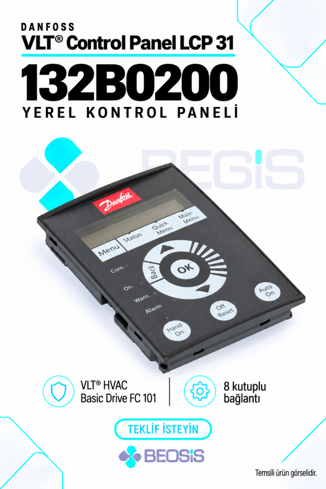 Danfoss 132B0200 VLT Control Panel LCP 31 Yerel Kontrol Paneli – FC 101, 8 Kutuplu