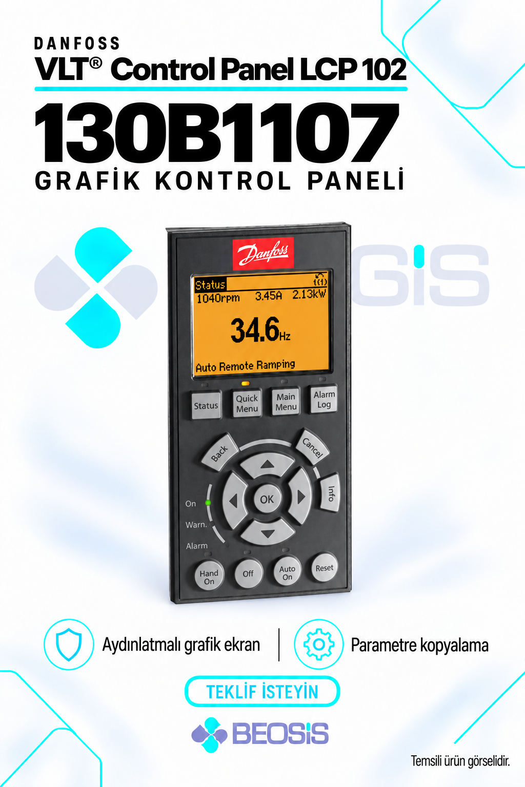 Danfoss 130B1107 VLT Control Panel LCP 102 Grafik Kontrol Paneli