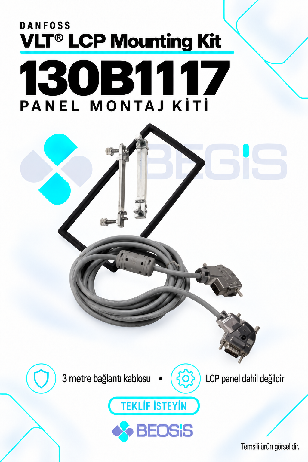 Danfoss 130B1117 VLT LCP Panel Montaj Kiti – 3 Metre Kablo, Panelsiz