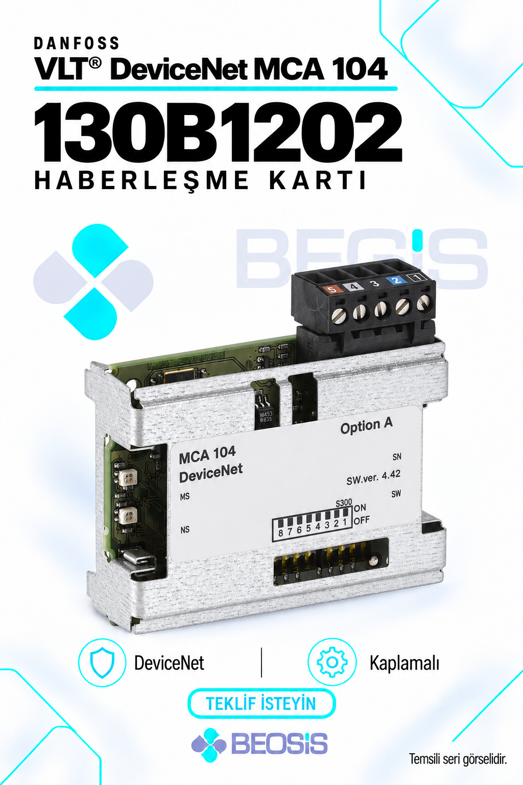 Danfoss 130B1202 VLT DeviceNet MCA 104 Haberleşme Kartı – Kaplamalı