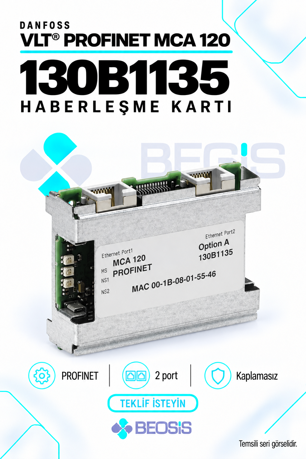 Danfoss 130B1135 VLT PROFINET MCA 120 Haberleşme Kartı – Kaplamasız